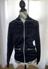 Vintage Sears Small Put On Shop Navy Zip Jacket  Striped Sleeves 100% Polyester
