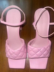 Open Edit Austyn Women’s 7 Bubblegum Pink Quilted Block Heel Sandal Shoes - Picture 1 of 8