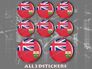 8 x 3D ROUND Stickers Resin Domed Flag Ontario - Adhesive Decal Vinyl - Picture 1 of 1