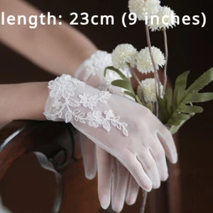 Lady Wedding Bride Sheer Mesh Gloves Lace Evening Party Banquet Elegant Gloves - Picture 1 of 10