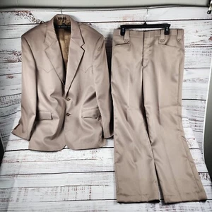 1980s Circle S Western Suit 46R Blazer 36x29 Cowboy Vented Beige Rodeo VTG Set - Picture 1 of 19