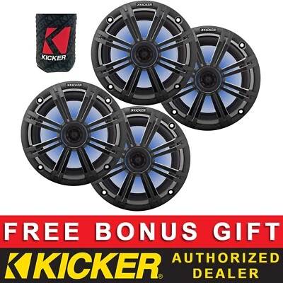 KICKER OEM REPLACEMENT 8" COAXIAL BOAT/MARINE LED SPEAKERS 4OHM CHARCOAL 2 PAIRS - Image 1 of 4