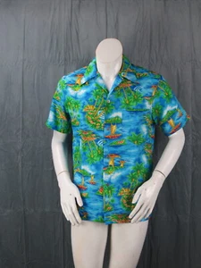 Vintage  Hawaiian Aloha Shirt -  Island Kon Tiki Pattern Royal Hawaiian - Medium - Picture 1 of 12