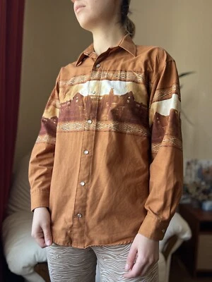 Camisa Western Vintage Panhandle Delgada Caballos Manga Larga Algodón Para Mujer Talla S” Foto 1 de 4