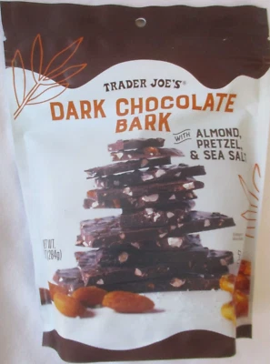 TRADER JOE'S DARK CHOCOLATE BARK WITH ALMOND, PRETZEL & SEA SALT 10-OZ BAG - Image 1 of 4