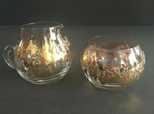 Mid Century Modern Gold & Clear Creamer and Sugar Bowl - Picture 1 of 4