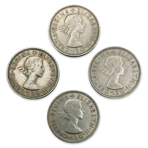 Lot of 4 Great Britain Shillings 1960 to 1963 Date Run Mixed Crests #GB7179 Cover