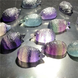 Natural Quartz Skull Carved Rainbow Fluorite Hedgehog Crystal Stone Healing - Picture 1 of 11