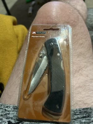 Ozark Trail Pocket Folding Knife -  Serrated Stainless-Steel BLACK Clip Gift NIP - Image 1 of 4