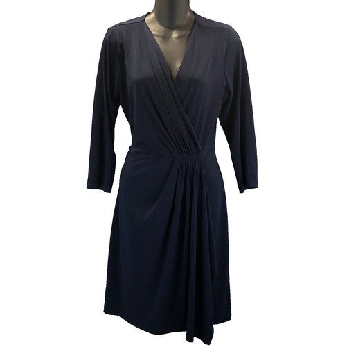 Abito midi Michael Kors donna taglia S finto avvolgente manica lunga elasticizzato blu navy