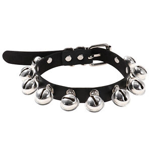Women Adjustable Lace Bowknot Bells Handcuffs Choker Neck Collar w/Hook Chain 