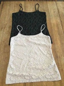 2 Loft Spitzen Camisole Tank Top Schwarz Elfenbein Gold Spaghettiträger Lrg Neu (Sonstige) - Bild 1 von 5