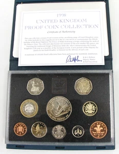 1998 Royal Mint Great Britain British Annual Proof 10 Coin Set Blue Case COA - Picture 1 of 8