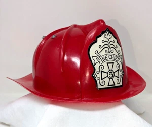 RED Fire Chief HAT Child Size 1960s ADJUSTABLE Made in Hong Kong Vtg - Picture 1 of 9