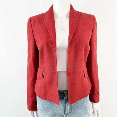 Akris Punto Brick Red Silk Blazer Jacket Size 6 Pockets Business Casual - Image 1 of 4