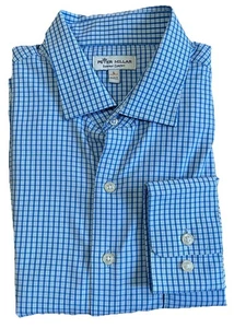 Camisa de vestir Peter Millar Summer Comfort azul blanco a cuadros grande para hombre - Imagen 1 de 9