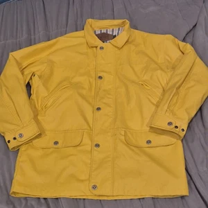 RARE Vintage Woolrich Men L Yellow Heavy PVC Waterproof Cotton Lined Raincoat Jacket - Bild 1 von 8