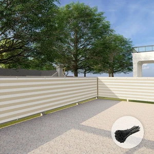 3ft Deck Privacy Screen Balcony Shelter Cover for Yard Patio Beige White Strip - Picture 1 of 8