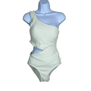 Michael MK strukturierter One-Shoulder-Badeanzug Ausschnitt Einteiler cremefarben Damen 12 neu mit Etikett - Bild 1 von 8