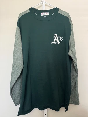 Majestic Oakland A's Authentic Collection Pullover Sweater 2XL XXL Raglan EUC - Image 1 of 4