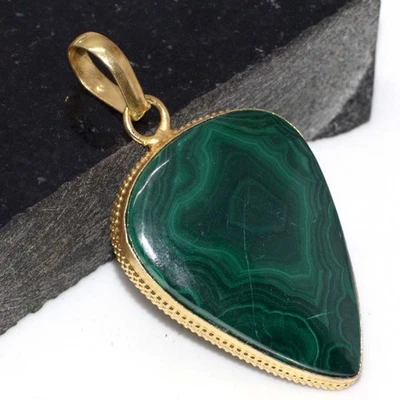 Colgante de piedras preciosas chapadas en oro de malaquita 2,1" joyería estética GW Foto 1 de 3