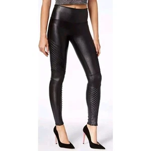 SPANX Quilted Faux Leather Moto Leggings Black Size Large 20248R - Picture 1 of 13