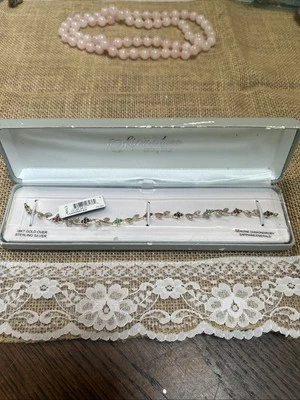 Gold Over Sterling Silver Genuine Stone, Diamond Ruby Emerald Sapphire Bracelet - Image 1 of 4