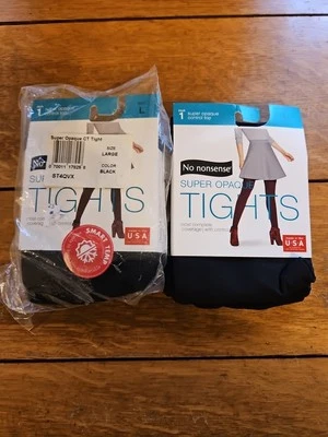 Lot 2 No Nonsense Black Super Opaque Control Top Tights Women’s L New NIP  - Image 1 of 4