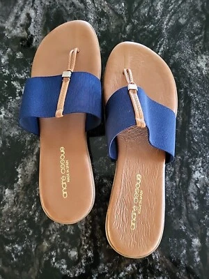 Sandalias andre assous para mujer azul marino/bronceado talla 10 hechas en ESPAÑA usadas Foto 1 de 4