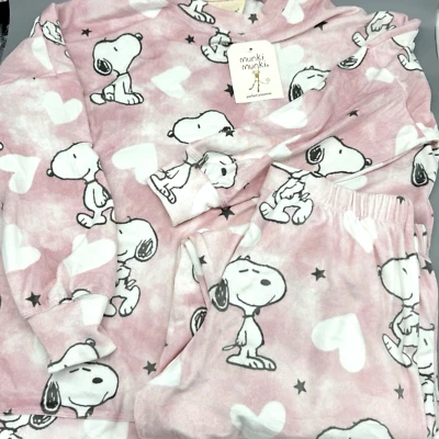 Munki Peanuts Snoopy Hearts Estrellas Rosa Minky Velour Pijama Jogger Set X S M L XL Foto 1 de 4