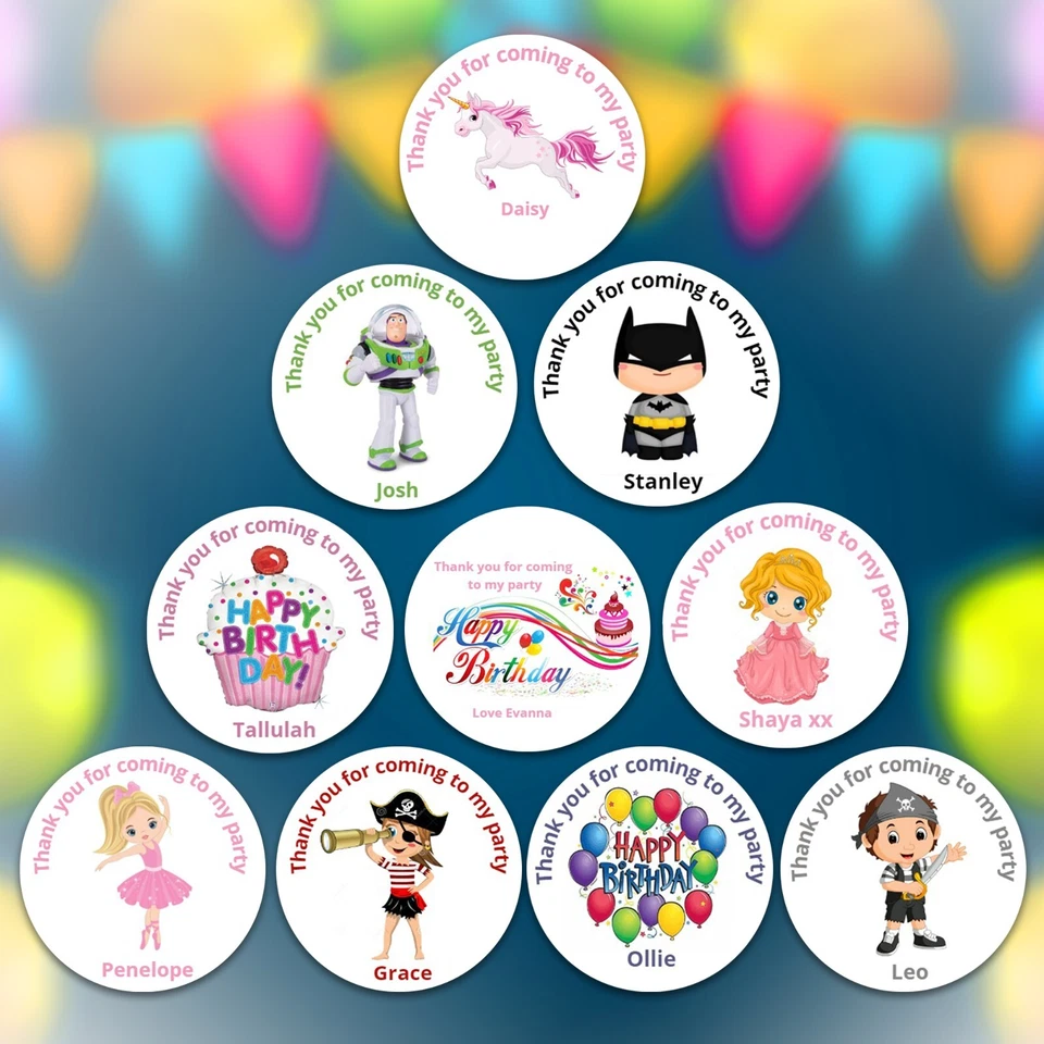 Personalised Thank You For Coming To My Party Stickers Labels Birthday Parties - Image 1 of 4