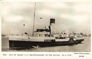 (ac88) Paddle Steamer Whippingham in The Solent 30.6.50 - Isle of Wight Postcard - Picture 1 of 2