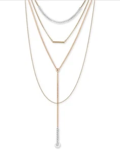 $49 Lucky Brand two  tone multi  row 16" pendant  necklace  DD2a - Picture 1 of 6