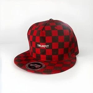 TRUKFIT SnapBack Flatbill Red & Black Checkered Hat Skater Y2K Style Lil Wayne - Picture 1 of 3
