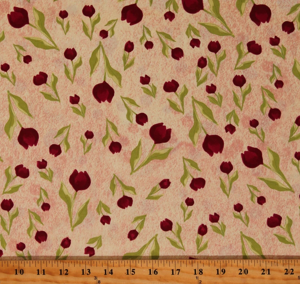 Algodón Tulipán Tirar Flores Plantas Florales Tela Amarilla Estampado por Yarda D143.25 Foto 1 de 1