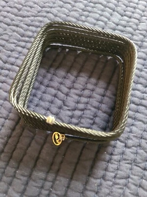 ALOR Cable Wrap Black Square Bangle Bracelet w/ Diamond in Alor Charm. 18k. New - Image 1 of 4