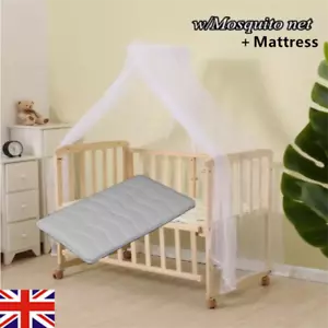 Nisorpa Wooden Baby Cot Bed+Mattress+Mosquito Net - Picture 1 of 12