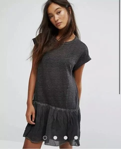 ALLSAINTS Grey Knitted Dress Size Xs Jody Oversized Frill Round Neck Pure Linen - Picture 1 of 9