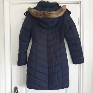 Joules Cherrington Navy Fur Trimmed Quilted Coat Size Uk6 - Picture 1 of 10