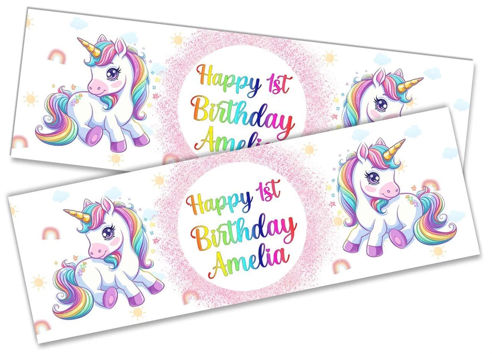 x2 Banner Cumpleaños Personalizado Diseño Unicornio Niños Fiesta Decoración 418 Foto 1 de 4