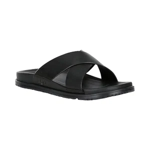 Mens UGG Wainscott Slide Sandals - Black Leather, Size 8 M US [1117476] - Picture 1 of 5
