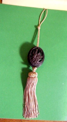 JAPANESE Antique TASSEL for Pull Chain with SCULPTURED BRONZE MEDALLION WEIGHT - Image 1 of 4