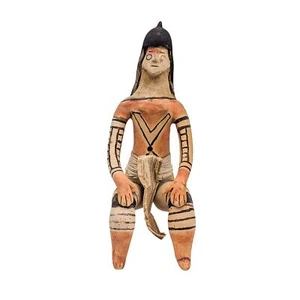 Vintage Karaja Terrakotta sitzende Frau Figur Amazonas Brasilien Figur Ton Stamm - Bild 1 von 8