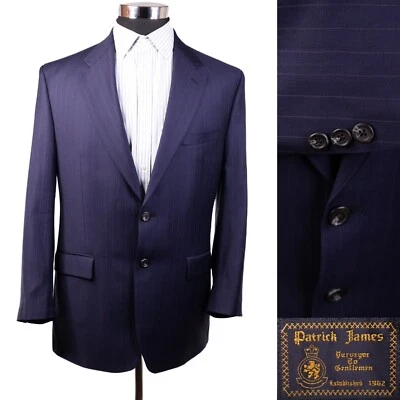 Abrigo Blazer Traje Chaqueta Patrick James Para Hombres Lana Deportivo 2 Botones Azul Marino Rayas 44R Foto 1 de 4