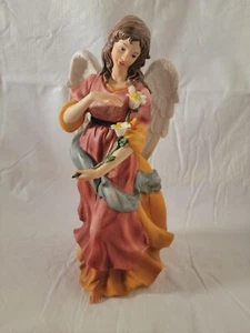 Porcelain Large Angel Figurine Statue Holding Flowers - Picture 1 of 7