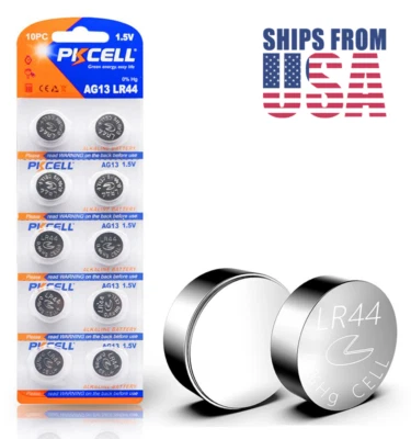 10-Pack 357/303/AG13/LR44 PKCELL Alkaline Button Cell 1.5V Battery Exp: Dec 2023 - Image 1 of 4