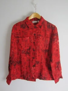 Chicos 2 Damen L rot schwarz halbtransparent Knopfleiste Top LS Shirt asiatisch inspiriert - Bild 1 von 7