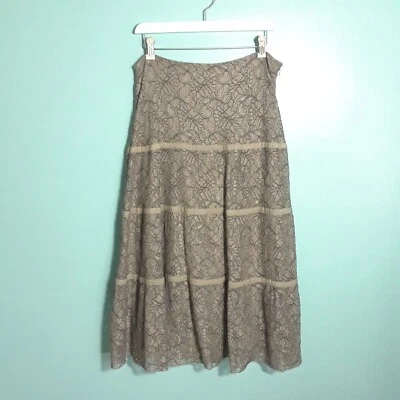 Falda midi de encaje línea A Y2K - talla 8 10, ¡en muy buen estado! Fiesta de cóctel Cottage beige tostado Foto 1 de 4