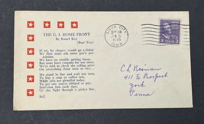 1945 Sioux City Iowa Segunda Guerra Mundial ¡Quema patriótica! GI HOME FRONT POEMA RUSSEL KAY L@@K! Foto 1 de 3