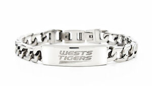 WEST TIGERS WESTS NRL MENS ID BRACELET CHAIN SILVER S/S JEWELLERY ACCESSORIES